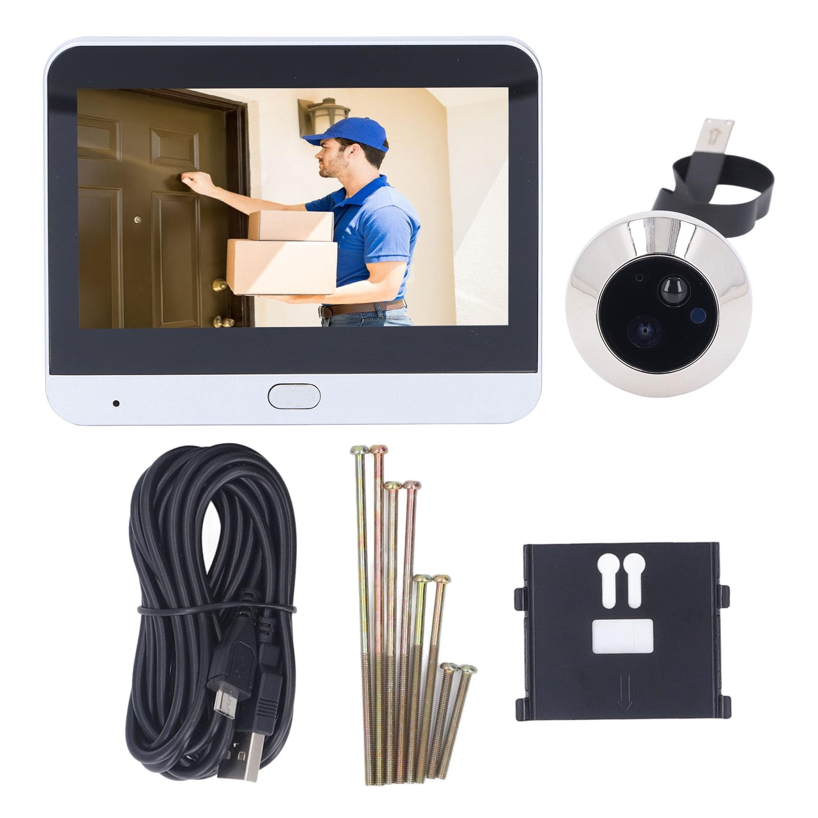 Dpofirs Kamera wizjer do drzwi z ekranem 4,3", 2 MP 1080p PIR, wykrywanie ruchu, kamera szpiegowska do drzwi mieszkania, inteligentna kamera monitorująca z noktowizorem do drzwi wejściowych