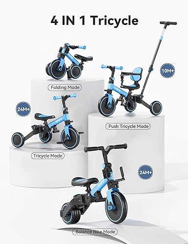Miniatura 2 de besrey Bicicleta para niños 4 en 1, triciclo para niños de 1 a 3 años, triciclo con manillar, respaldo y cinturón de seguridad, regalos de
