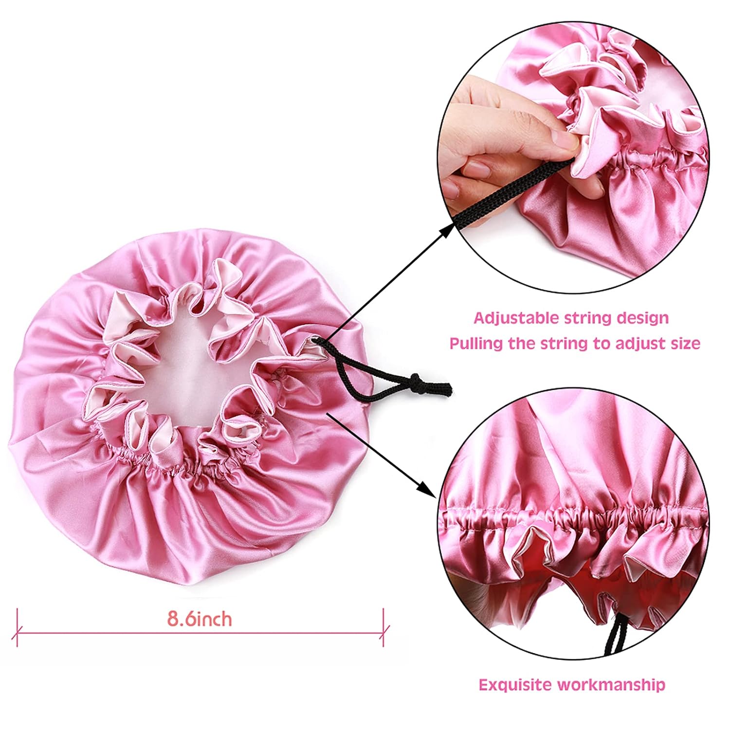 Kids Satin Bonnet Sleeping Cap, Adjustable Sleep Bonnet with Drawstring, Reversible Night Caps for 0-3 Years Old Kids/Child/Baby/Toddler Sleep Cap (Double Layer Light Pink/Pink)