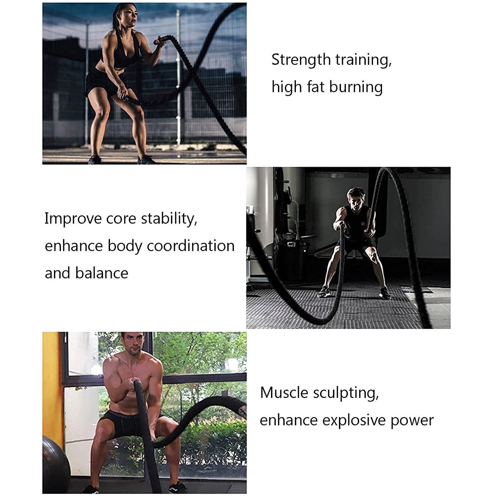 Battle Rope für Stärke, Kraft und Ausdauer, Übungsseil für Ganzkörpertraining, Krafttrainingsgeräte für Bessere Griffkraft, Gewichtetes Gymnastikseil (Size : 15m)