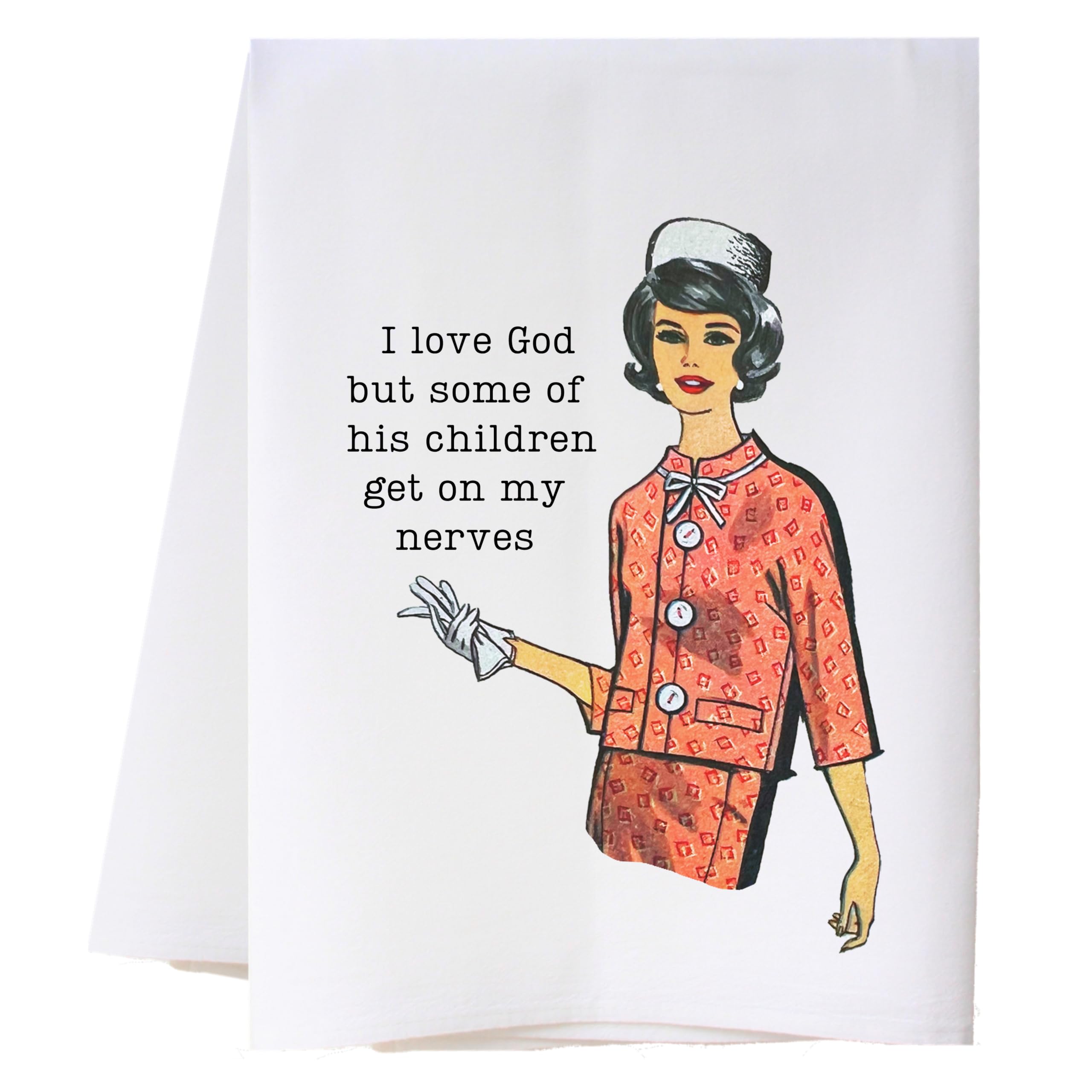 cora & pate On My Nerves Funny Kitchen Tea Towel, Decorative Luxury Cotton Retro Flour Sack Dish Cloth