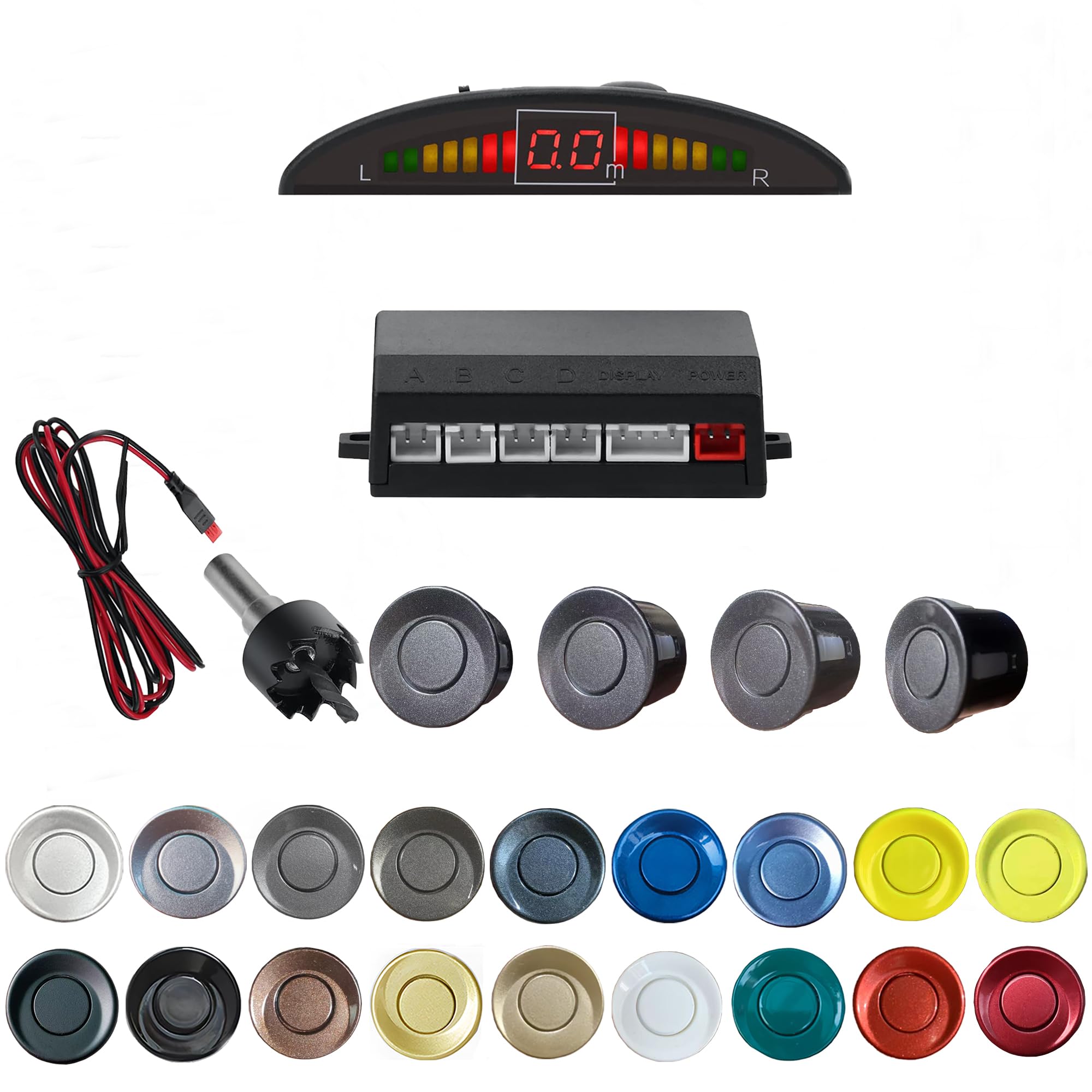 Parking Sensor Kit Backup Sensor Kit Reverse Sensor for Car 6 Color Options for Probes Adjustable Alarm Volume Professional Sensore de Reversa para Carro Safe Driving Assistant （Grey）