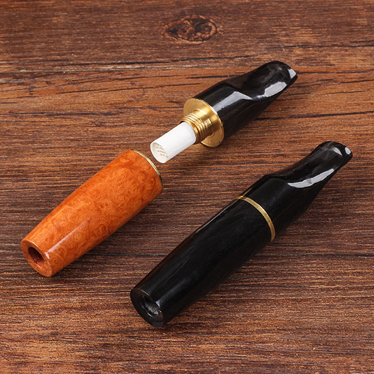 Bocchino per sigarette da uomo - Supporto in radica e corno - 9 mm - Filtro a carboni attivi(B)