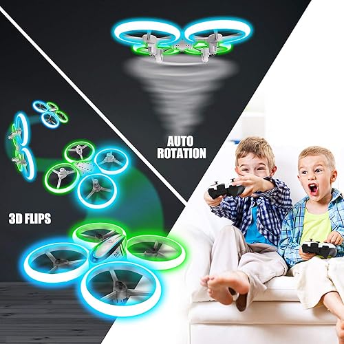 Miniatura 3 de Dron Q9s para niños dron RC con retención de altitud y modo sin cabeza Quadcopter con luz azul y verde hélice de protección completa 2 baterías y