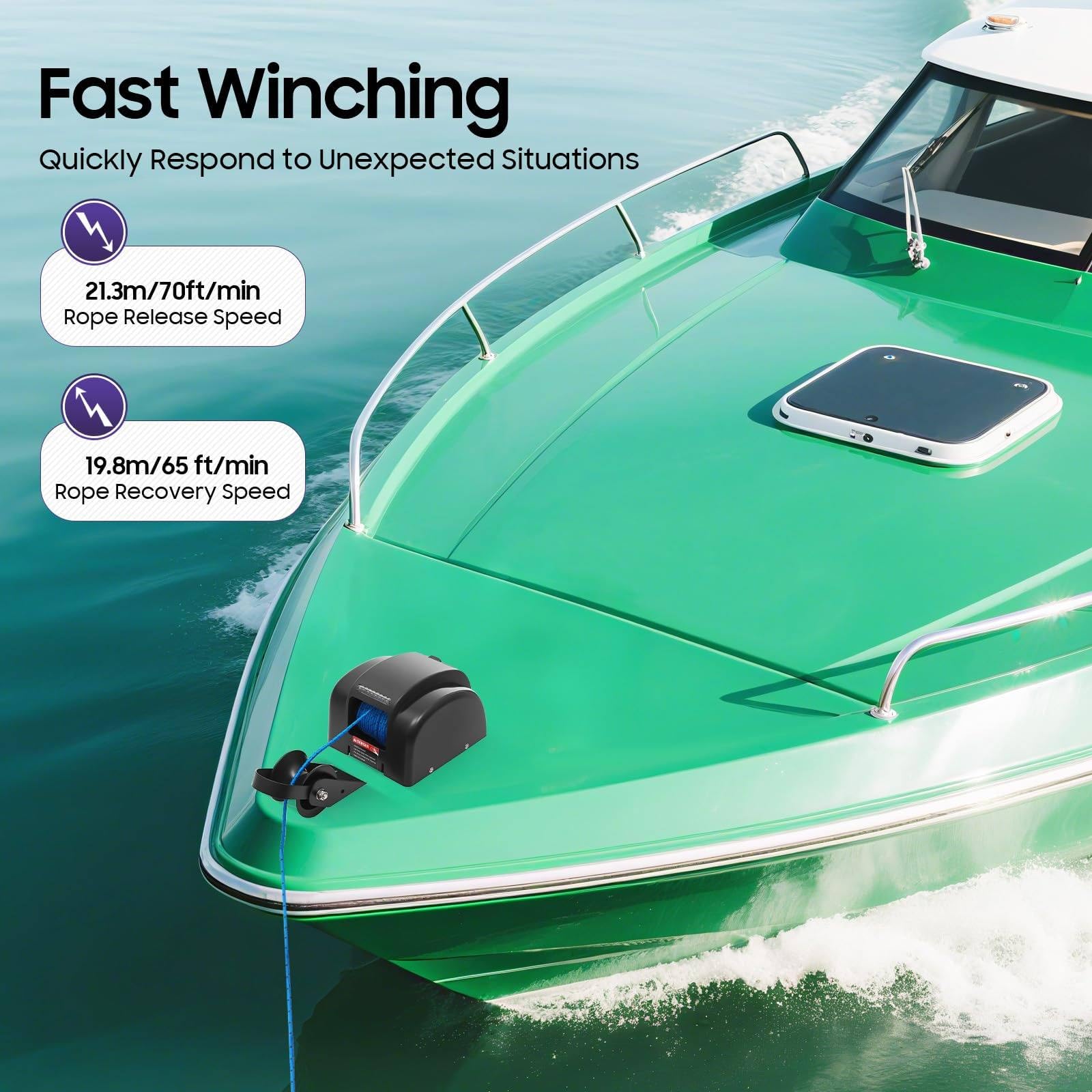 Kit verricello elettrico per barca e salpa ancora con telecomando wireless, portata 21 kg e corda da 31 m, ideale per piccole barche e gommoni
