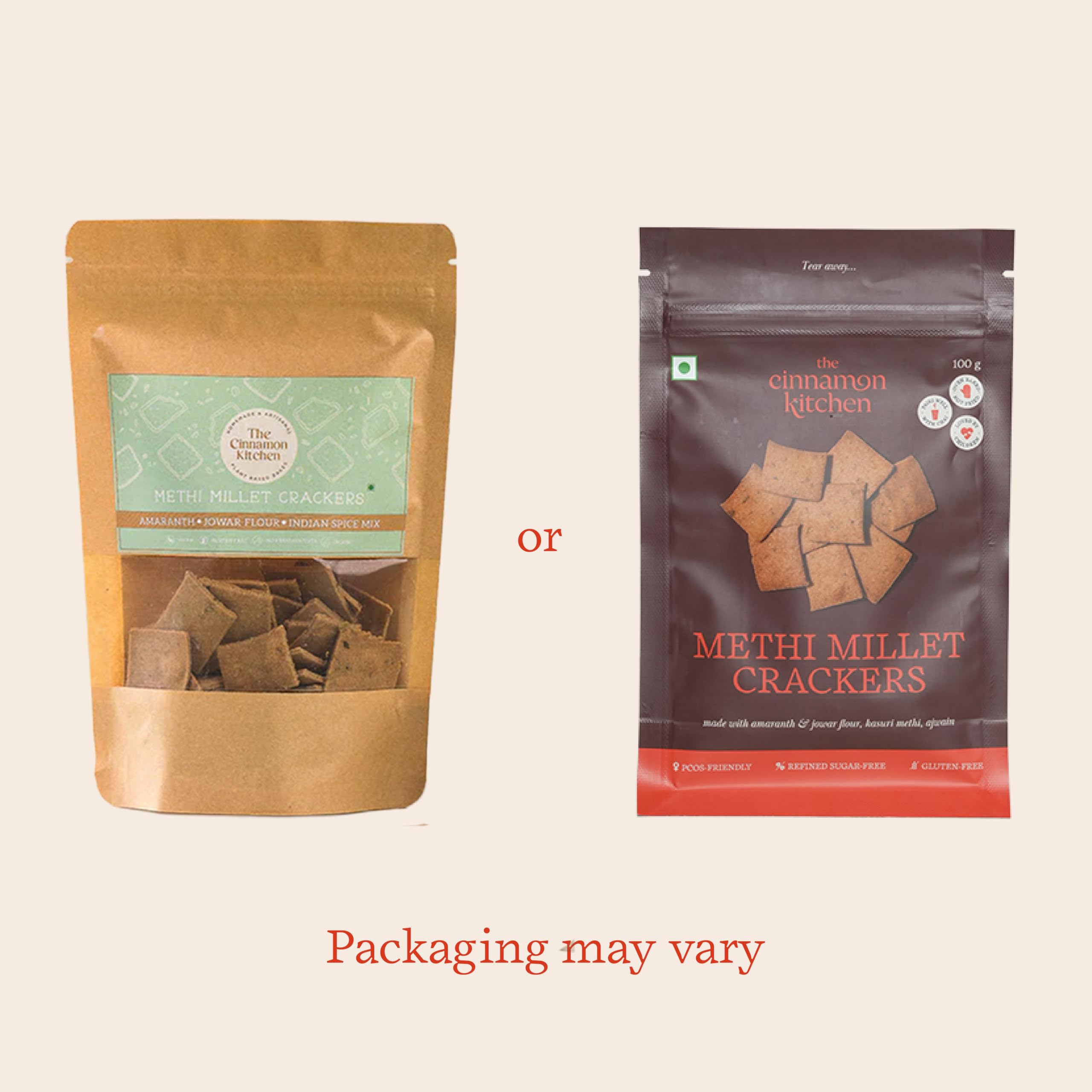 The Cinnamon Kitchen Methi Millet Crackers (100 g) | As Seen On Shark Tank | 100% Natural & Healthy | Refined Sugar Free | Plant Based | Gluten Free | Organic | PCOS Friendly | Baked and Not Fried - Image 4 thumbnail