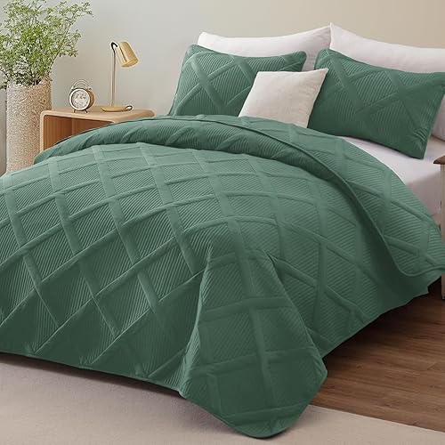 Miniatura 2 de Exclusivo Mezcla Juego de edredón tamaño California King, 3 piezas de edredón verde California King extra grande (112 x 104 pulgadas) con 2 fundas
