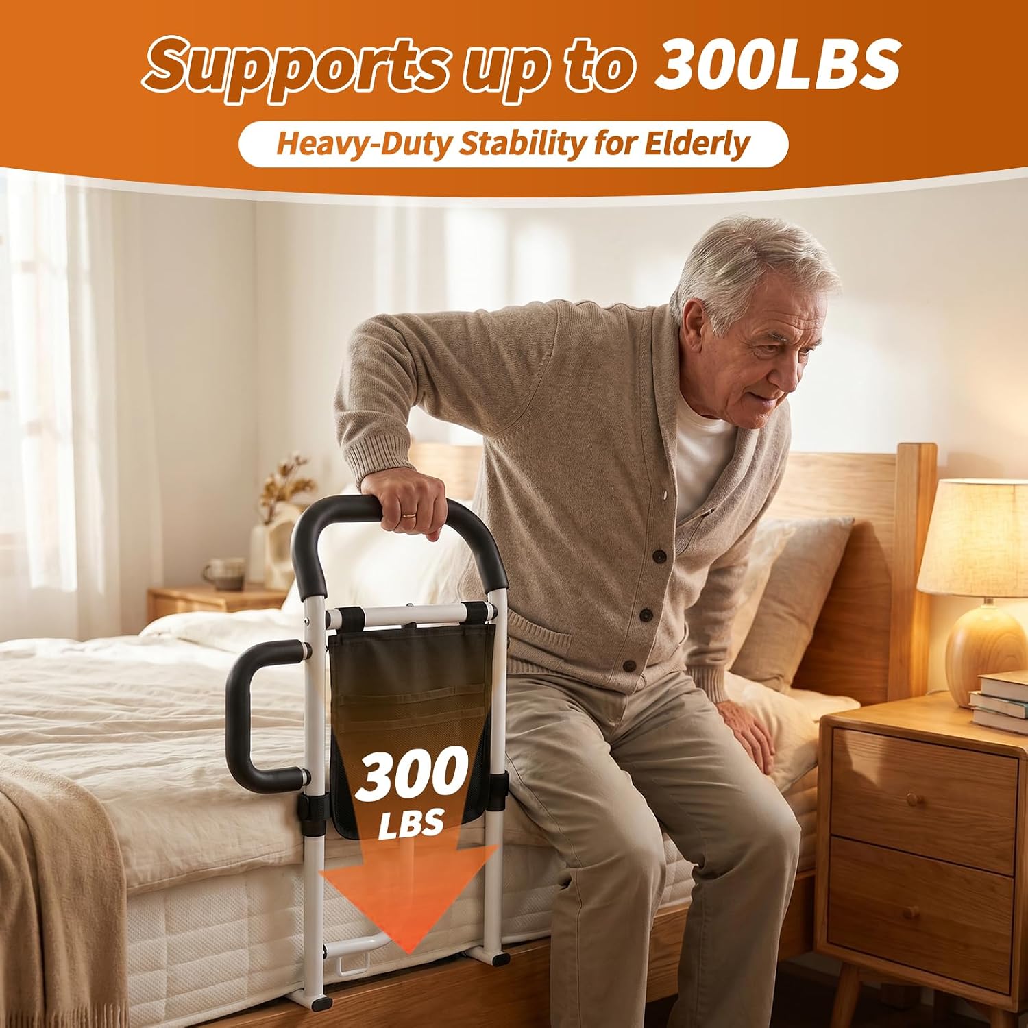 Bed Rails for Elderly Adults Safety, Bed & Couch Assist Rail for Seniors, with Non-Slip Handle, Storage Bag & Safety Strap, Tool-Free Assembly