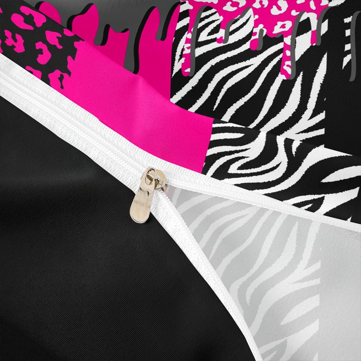 Feelyou Leopard Bedding Set for Girls Boys Kids Full Size Hot Pink Black White Cheetah Comforter Cover Set Room Decorative Animal Print Duvet Cover Safari Zebra Bedspread Cover 3Pcs Bedclothes
