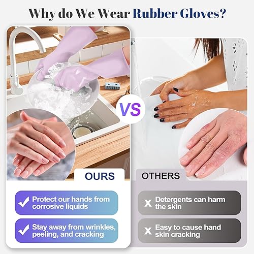 Miniatura 5 de Guantes de cocina reutilizables para lavar platos, 3 pares de guantes de goma para limpieza del hogar, guantes de limpieza flexibles, duraderos y