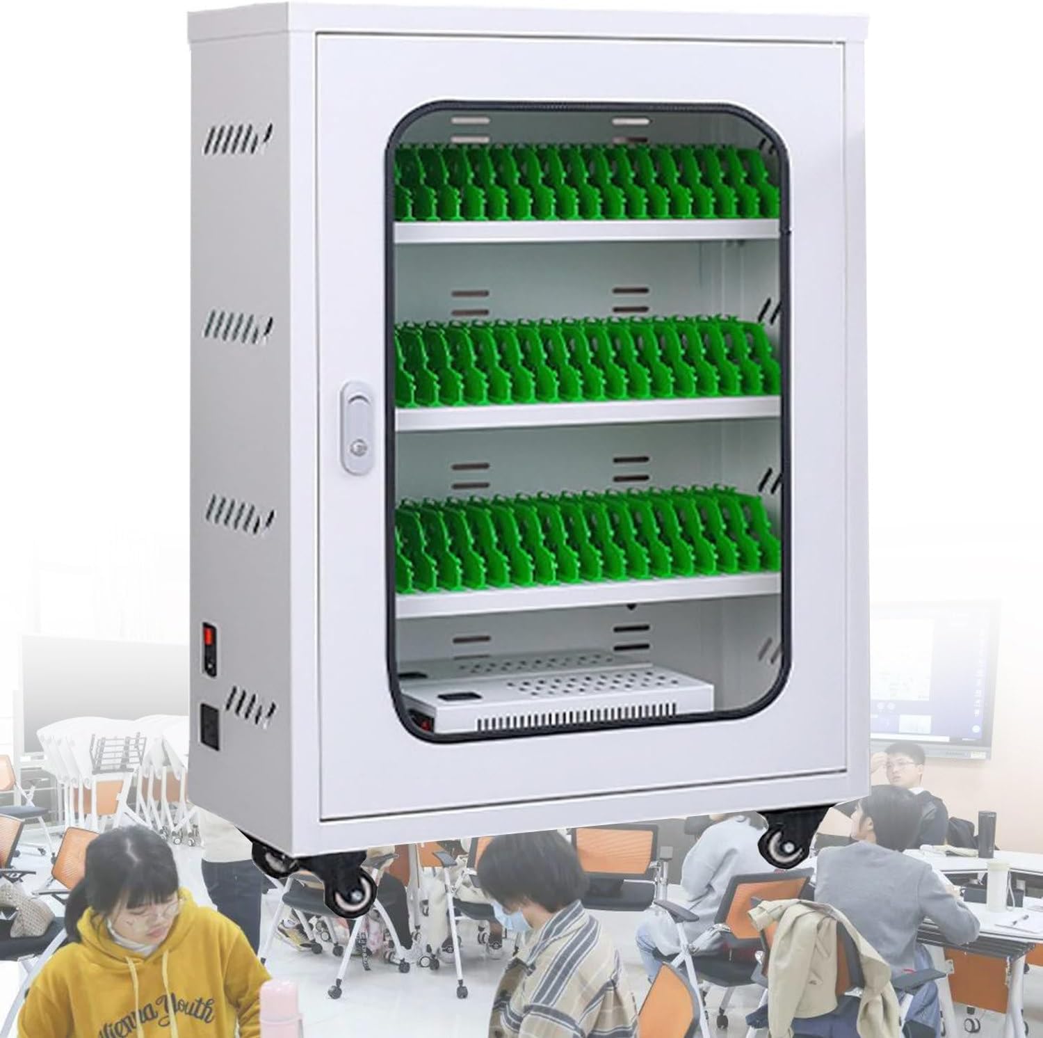 Mobile Phone Storage Box Transparent Acrylic Mobile Phone Security Locker with Key,Mobile Phone Charging Station Cabinet - 50 Slot USB Charging Lockers for Cell Phones, Secure Rechargeable C