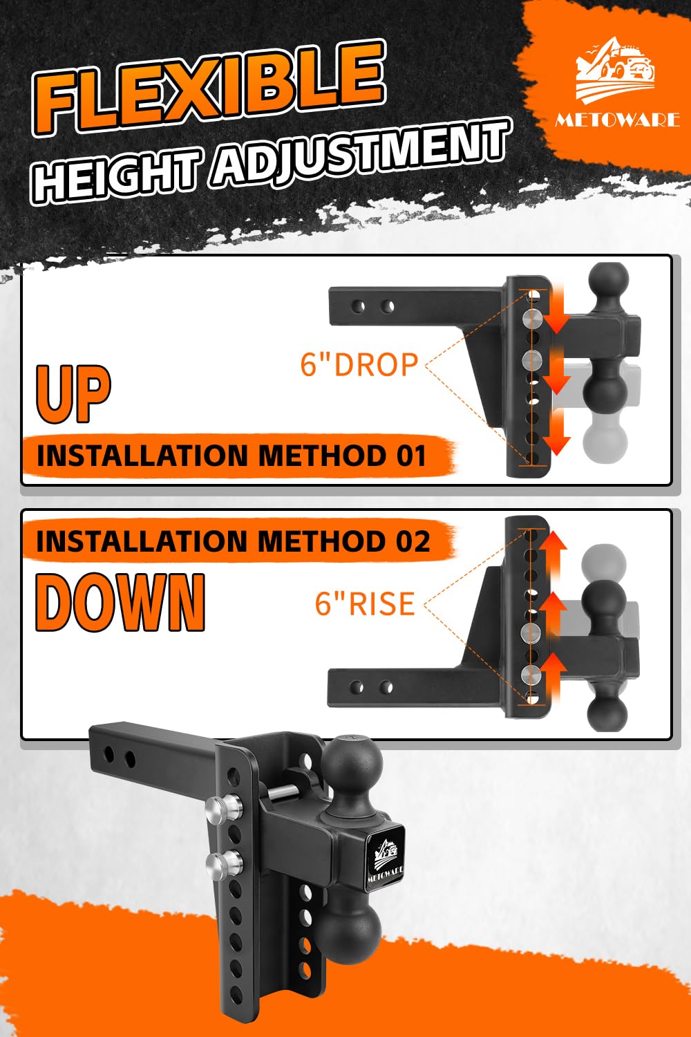 Snapklik.com : METOWARE Adjustable Trailer Hitch - Heavy Duty Tow Hitch ...