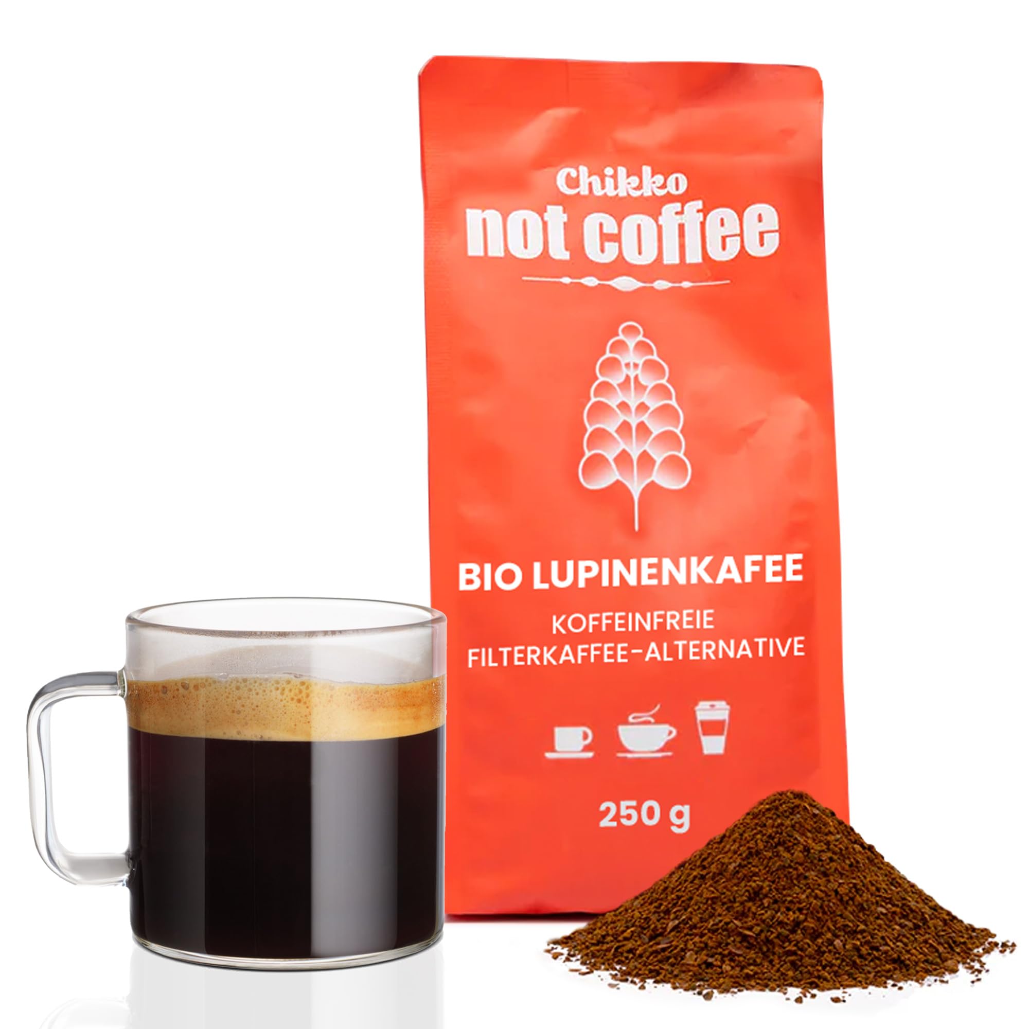 Chikko Not Coffee Lupinenkaffee - 1 x 250g - Bio Geröstete Lupine koffeinfreie Kaffeealternative - Gluten, Nuss und Sojafrei - Frei von Zusatzstoffen und Chemikalien - 100% europäisches Produkt