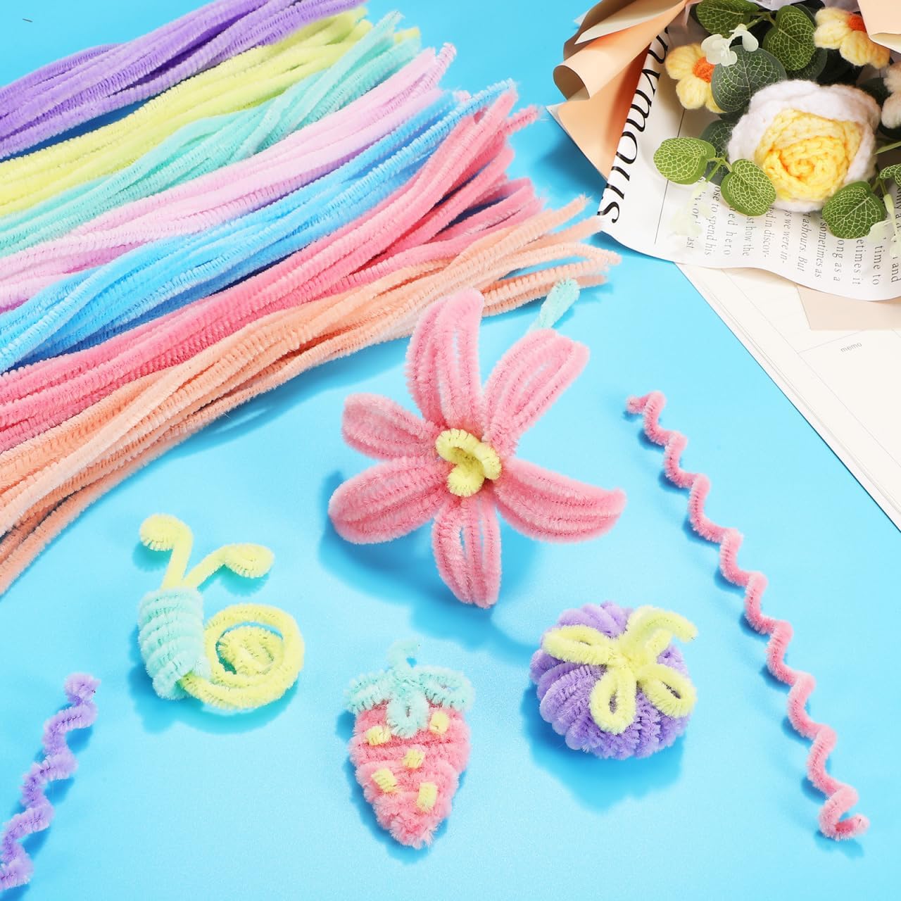 OHPHCALL Thick Pipe Cleaners 300 Pcs Chenille Sticks Twist Stems for Crafts DIY Projects Bendable Fuzzy Craft Supplies 11.81 Inch Length