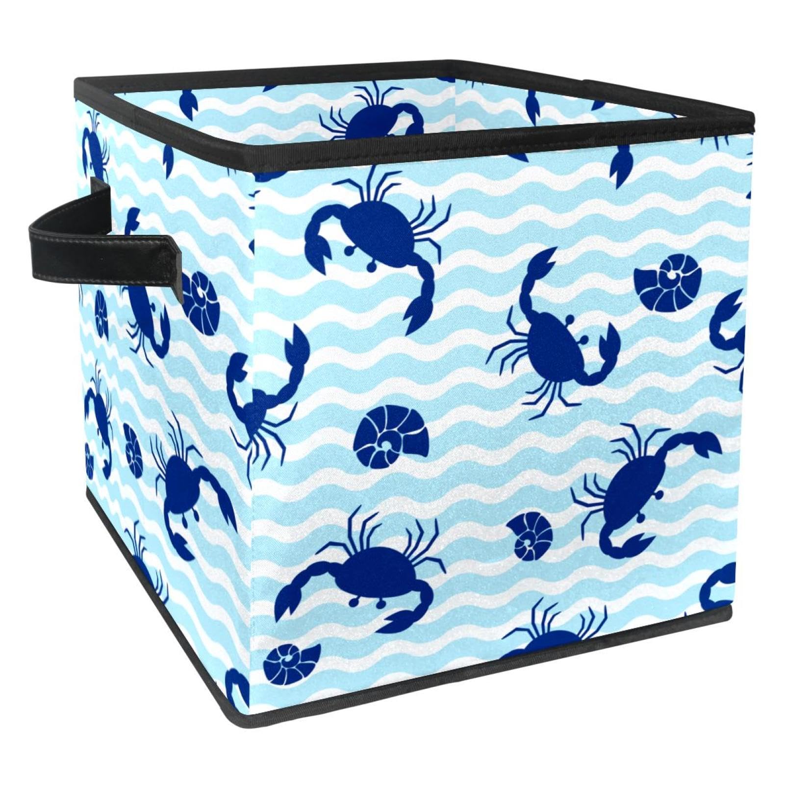 Boîte de rangement pliable en tissu crabe bleu avec poignées