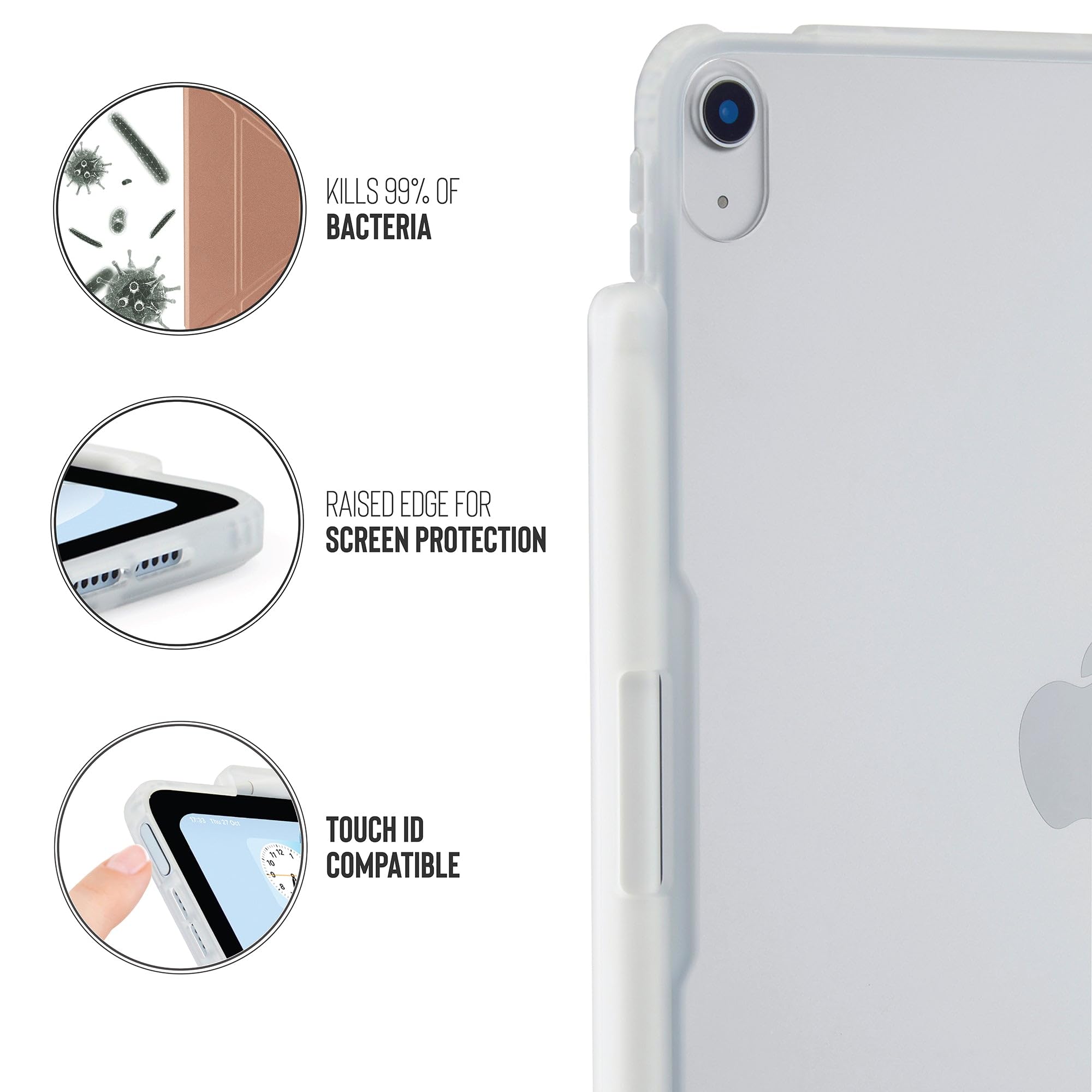 Pipetto Custodia in TPU Origami per iPad di 10a generazione (2022) | Custodia con supporto 5 in 1 resistente agli urti | Custodia Apple Pencil 1 | Custodia per iPad antibatterica al 99,9% - Oro rosa