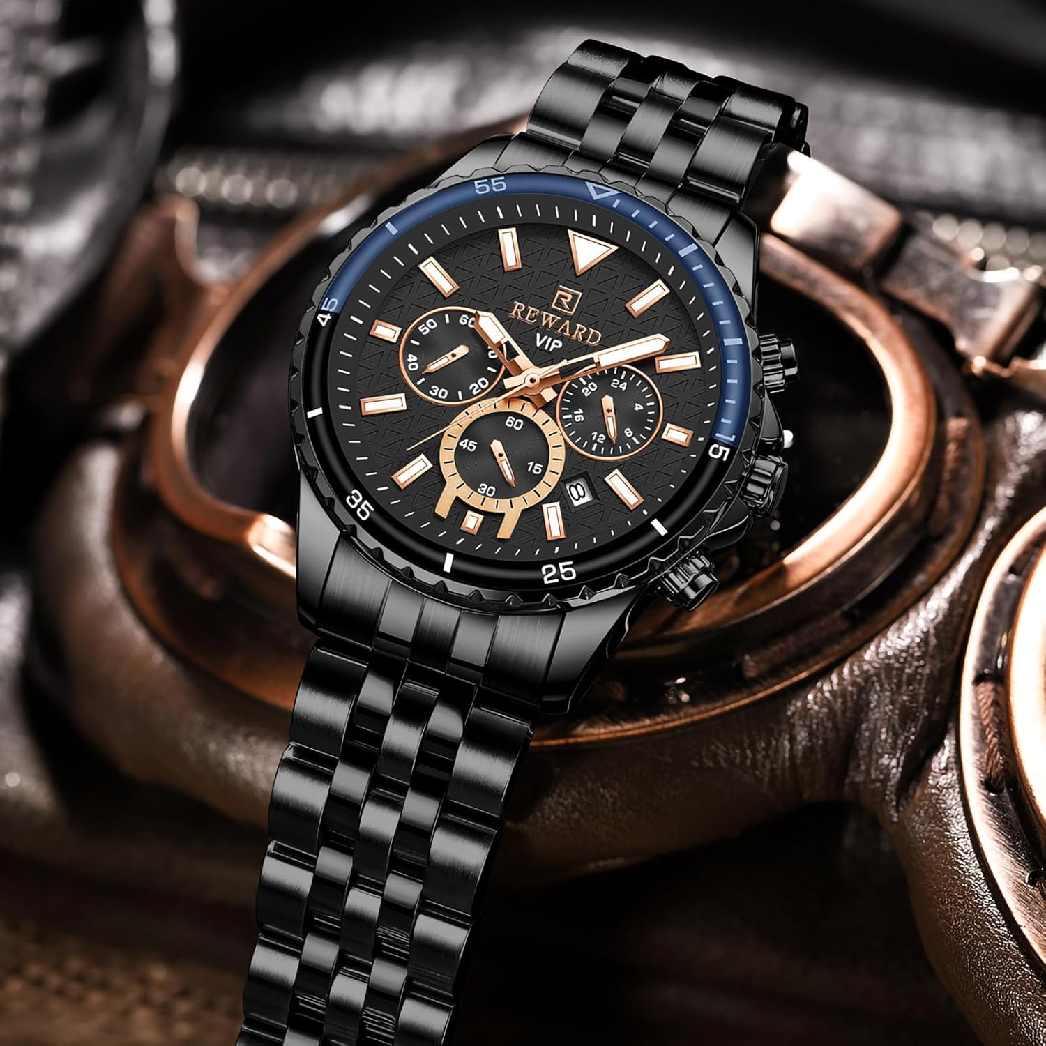 REWARD Men's Wrist Watches Fashion Business Dress Stainless Steel Wristwatch for Men (Chronograph/Waterproof/Luminous/Date) Sport Mens Quartz Watch Black/Silver/Blue/Green - Image 5