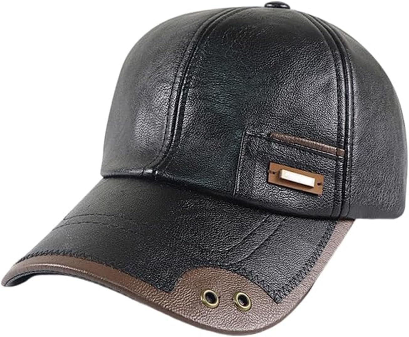 Warm Leather Baseball Cap for Men, Waterproof Winter Hat with Fleece Lining, Windproof Outdoor Dad Hat