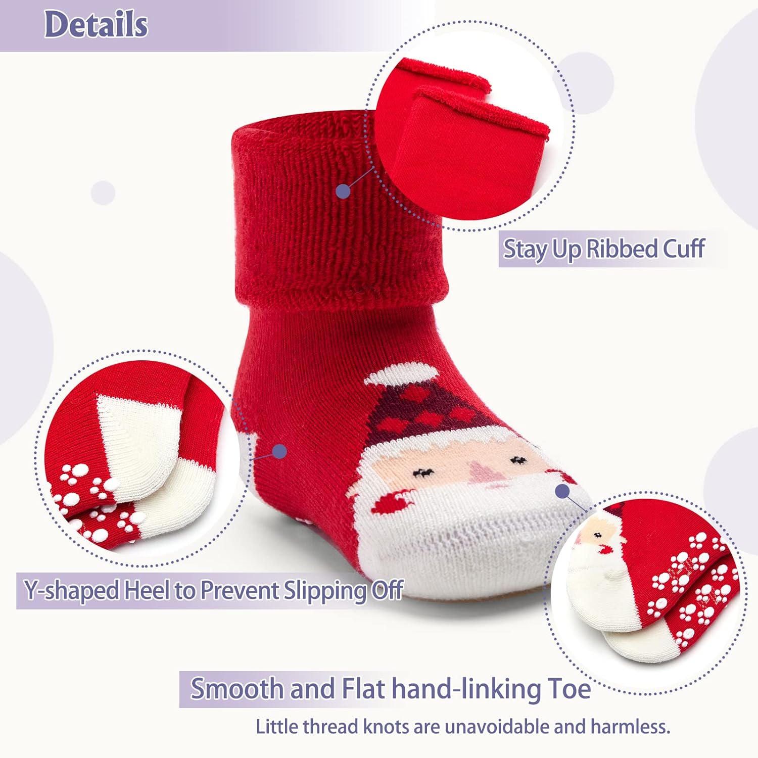 Baby Winter Socks Non Slip Warm Socks with Grips for Baby Boys Girls Fuzzy Terry Stars Color 6 Pack - Image 2