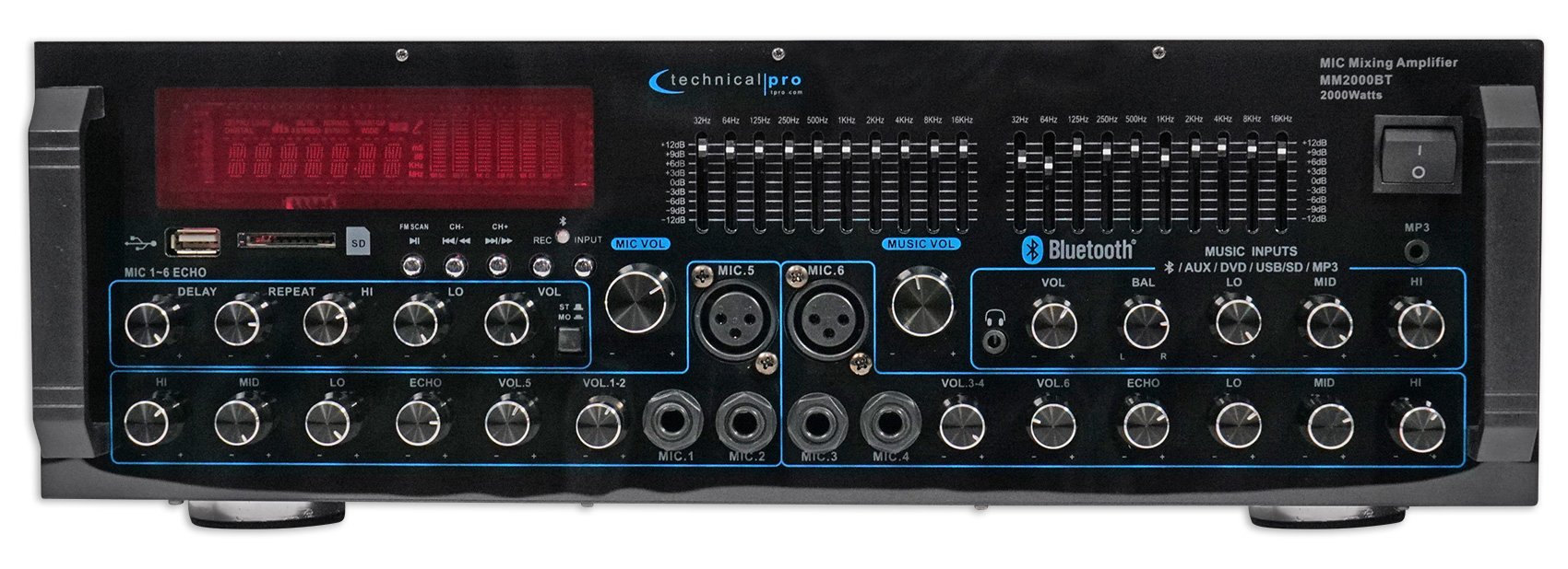 Technical Pro MM2000BT Powered Bluetooth Karaoke Mixer Amplifier Amp SD, USB