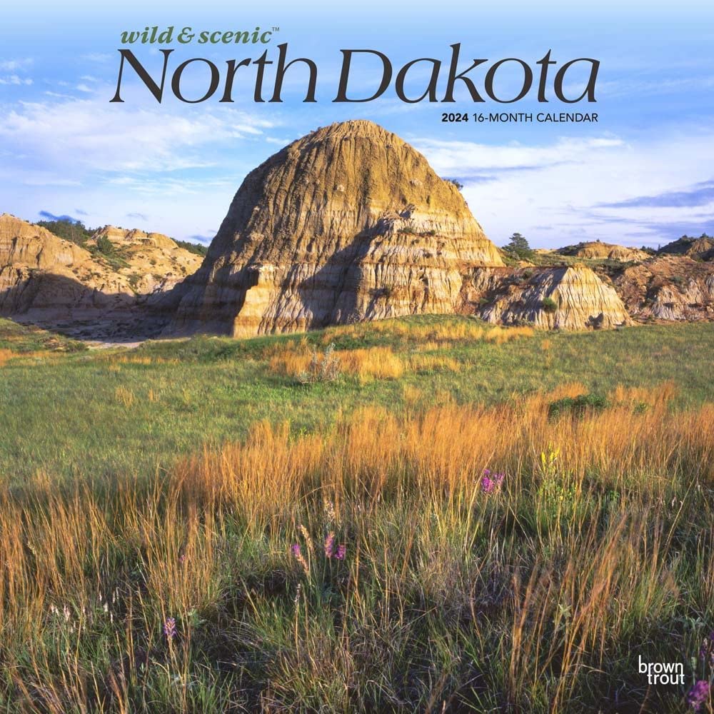 North Dakota Wild & Scenic | 2024 12 x 24 Inch Monthly Square Wall Calendar | BrownTrout | USA United States of America Midwest State Nature