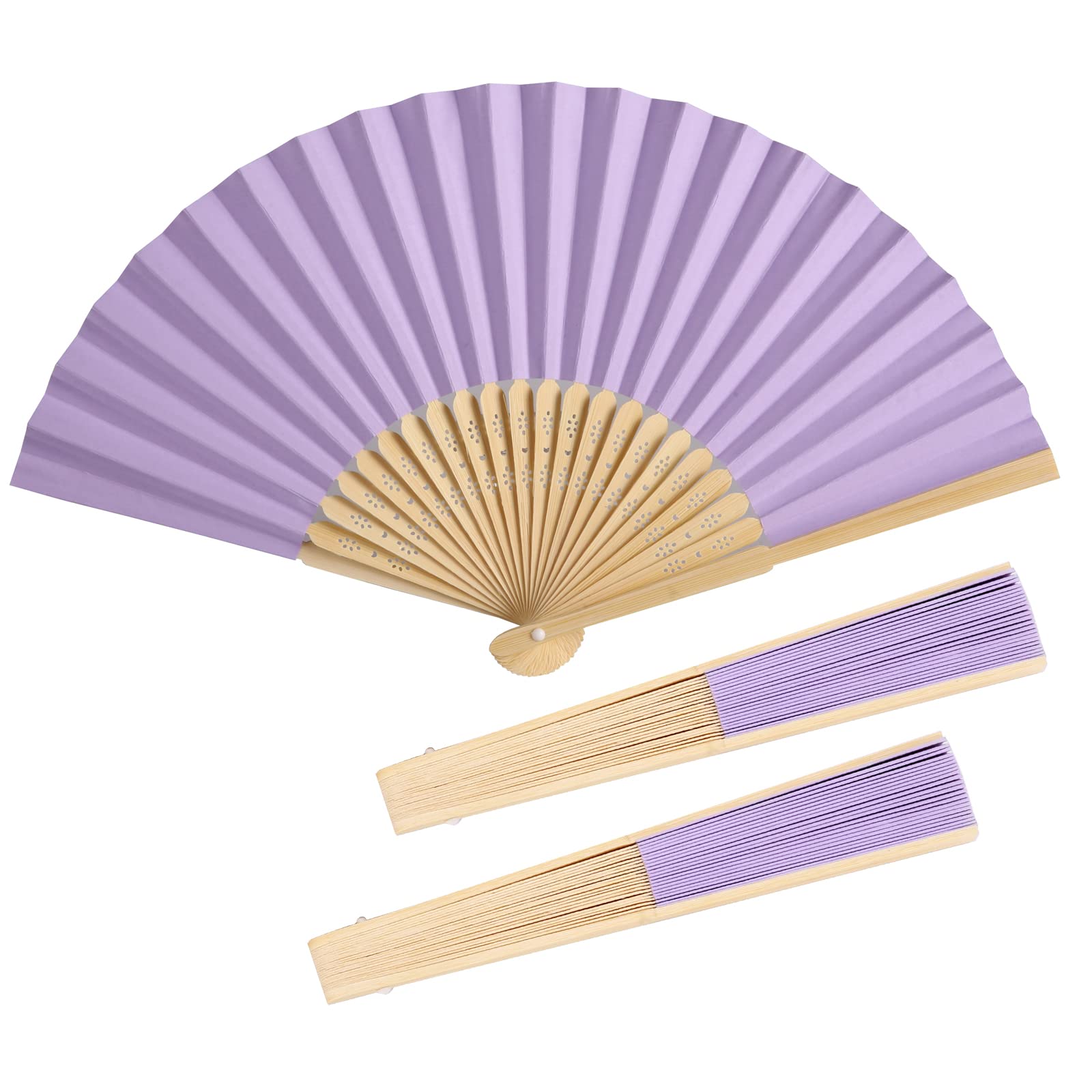 Paper Hand Fan Folding Vintage Fans Bamboo Folded Fan Outdoor Wedding Party Favors (Light Purple, 50)