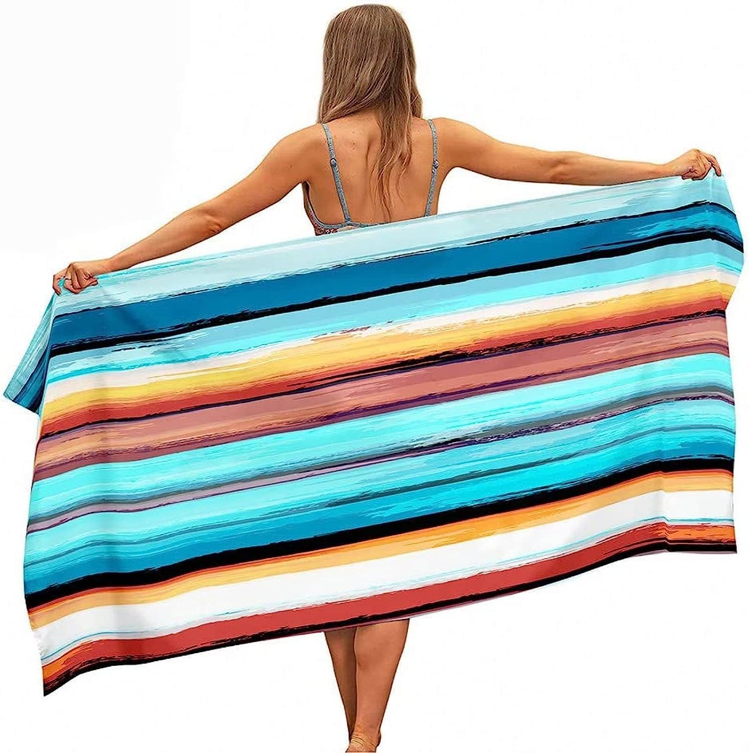 Mikrofaser Strandtuch & Badetuch Farbstreifen Damen & Herren Strand & Bade-Handtuch Schnelltrocknend Leicht Groß - Microfaser Towel Handtücher Für Yoga, XXL 200 X 200 cm -7U3O