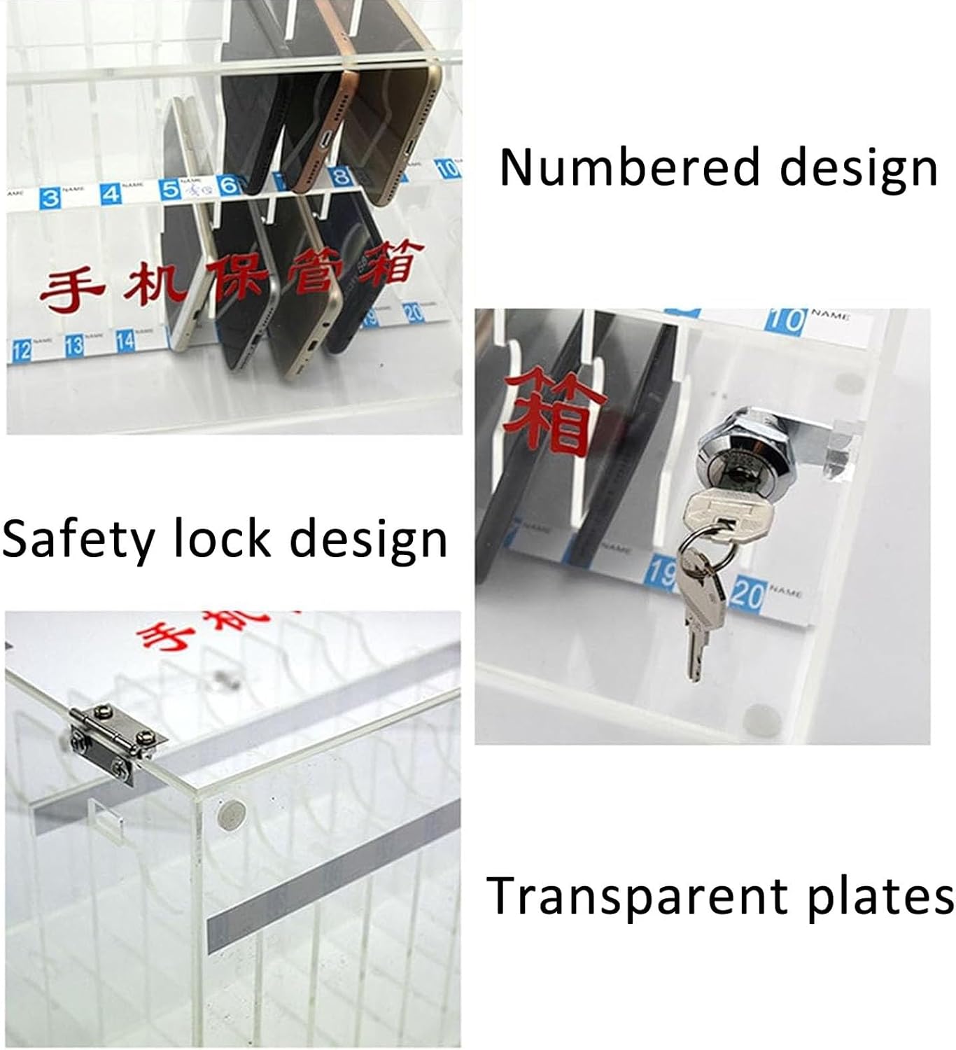 JKGHK Wall-Mounted Slots Cell Phone Locker, Clear Acrylic Mobile Phone Box with Keys and Locks, Desktop Mobile Phones Storage Rack, for Office, School, Gym(Floor 4)