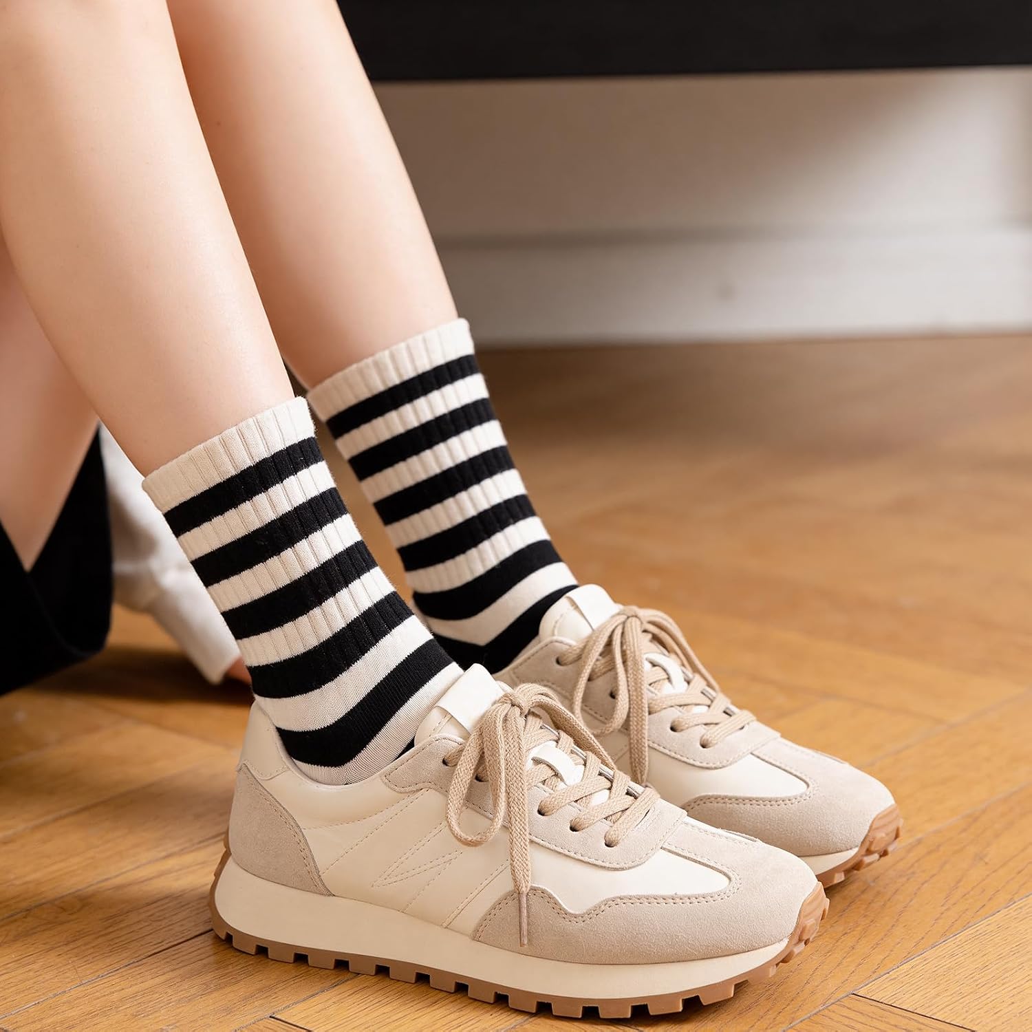 3 Pair Black and White Striped Socks, Striped Goth Socks for Women, Crew Black and White Socks for Women, Cute Casual Sock for Daily