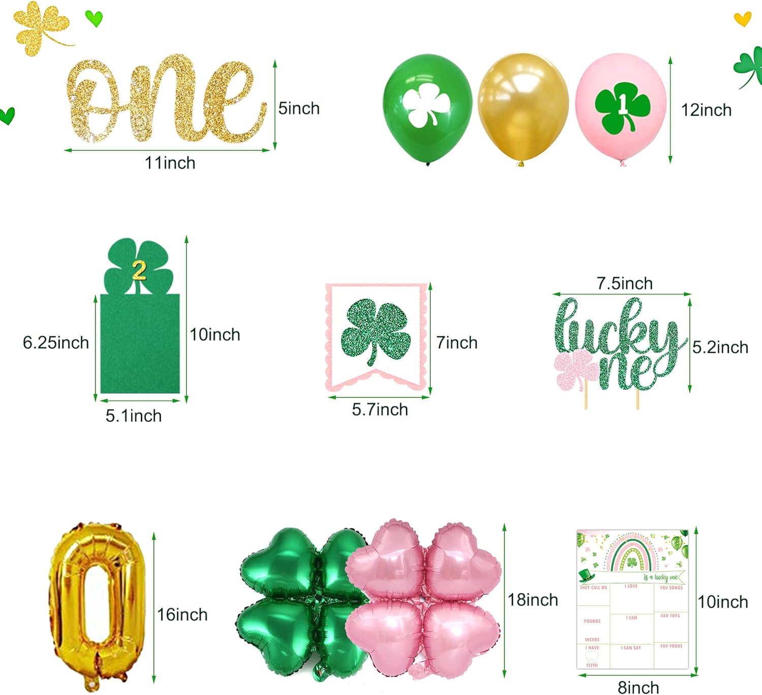 Lucky One Birthday Decorations, St. Patrick's Day 1st Birthday Party Decorations, Lucky One 1st Birthday Party Supplies for Girl, Lucky Four Leaf Clover Shamrock Banner for Irish Saint Paddy's Day