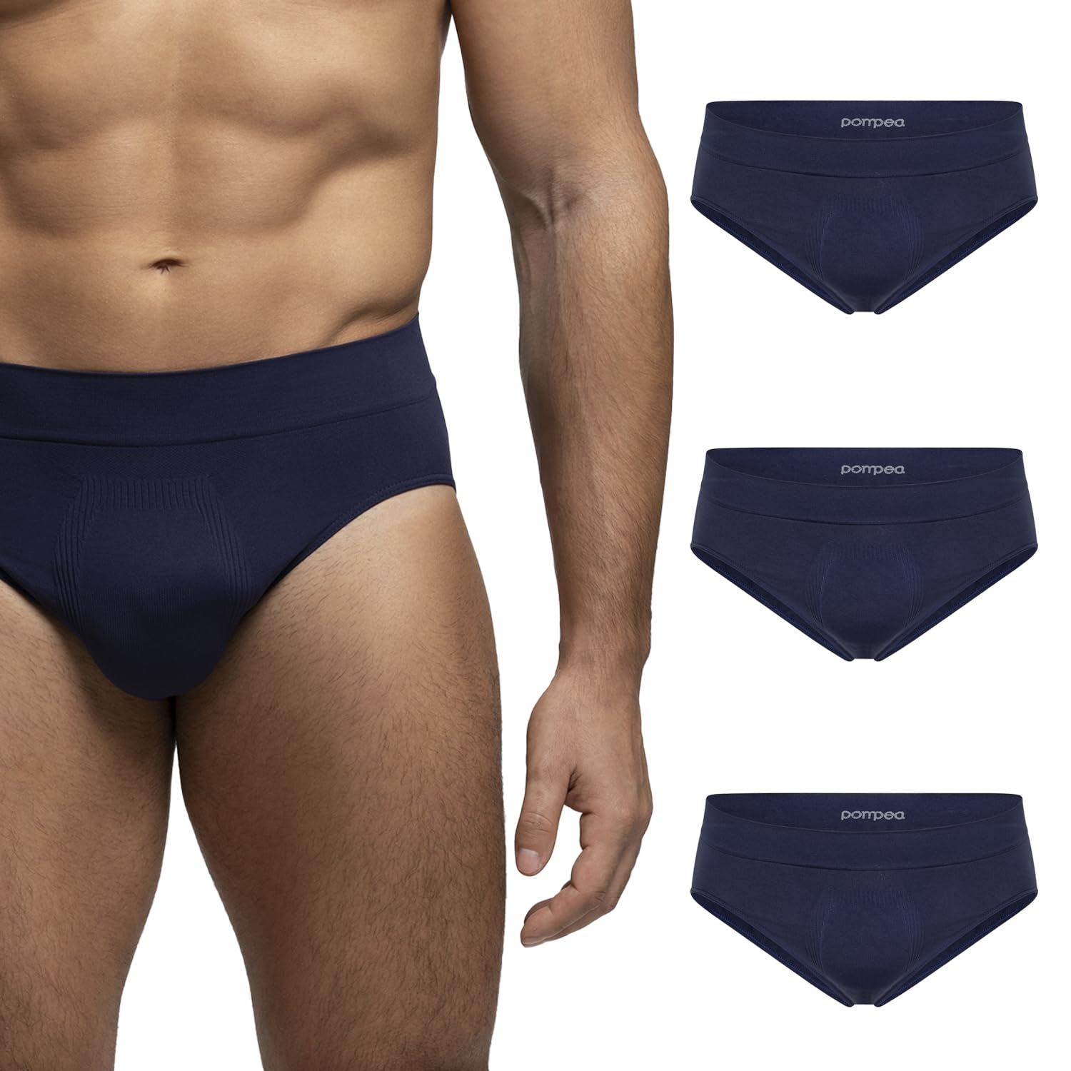 Pompea Men's Basic Blue Brief U Seamless Briefs (Pack Of 3), L-Xl