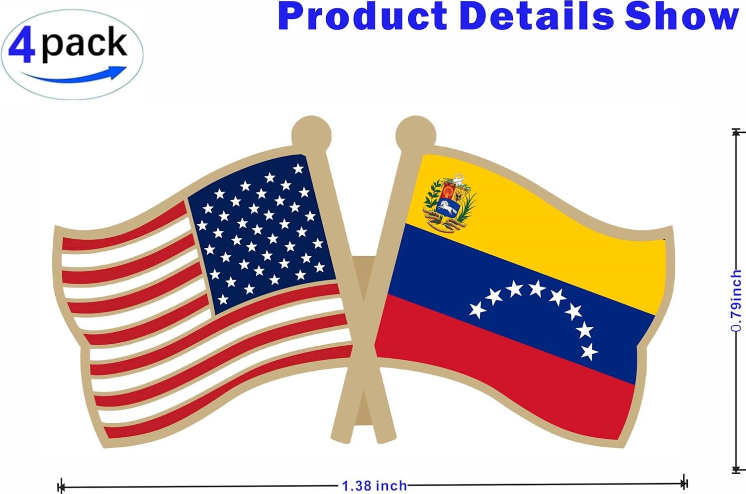 USA and Venezuela Crossed Double Flag Lapel Pins Small Mini Bolivarian Republic of Venezuela National Friendship Pin Badge, 4PCS - Image 2