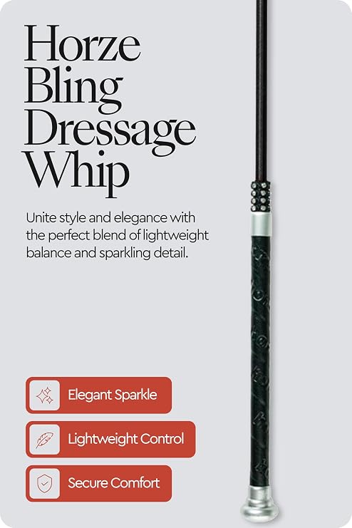 HORZE Lightweight Dressage Whip with Bling and Leather Grip Handle