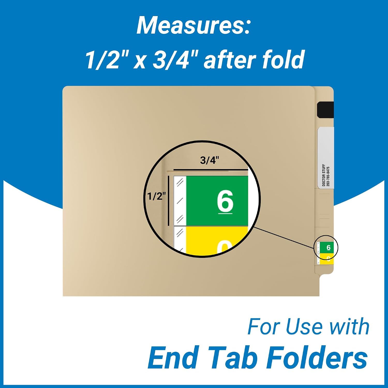 Doctor Stuff - File Folder Labels, Number 6, Tabbies 11850 Match - CBNM Series Chart Stickers, Dark Green, 1/2" x 1-1/2", #6, 500/Roll