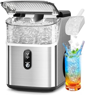 Electactic Nugget Ice Makers Countertop, 34lbs/Day Portable Ice Machine with Crushed Ice, Self-Cleaning, One-Click Operation for Home, Kitchen, Office Use Silver
