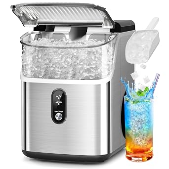 Nugget Ice Maker Countertop,34lbs/24H Portable Ice Machine with Crushed Ice | Self-Cleaning, One-Click Operation for Home, Kitchen, Office Use, Silver