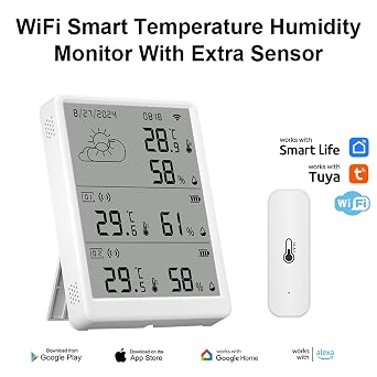 WiFi Hygrometer Thermometer Sensor: Smart Freezer Thermometer, APP Notification Alert, 1 Years Free Data Storage Export, 328 Feet Connecting Range, 3Pack Sensor & Hub Included