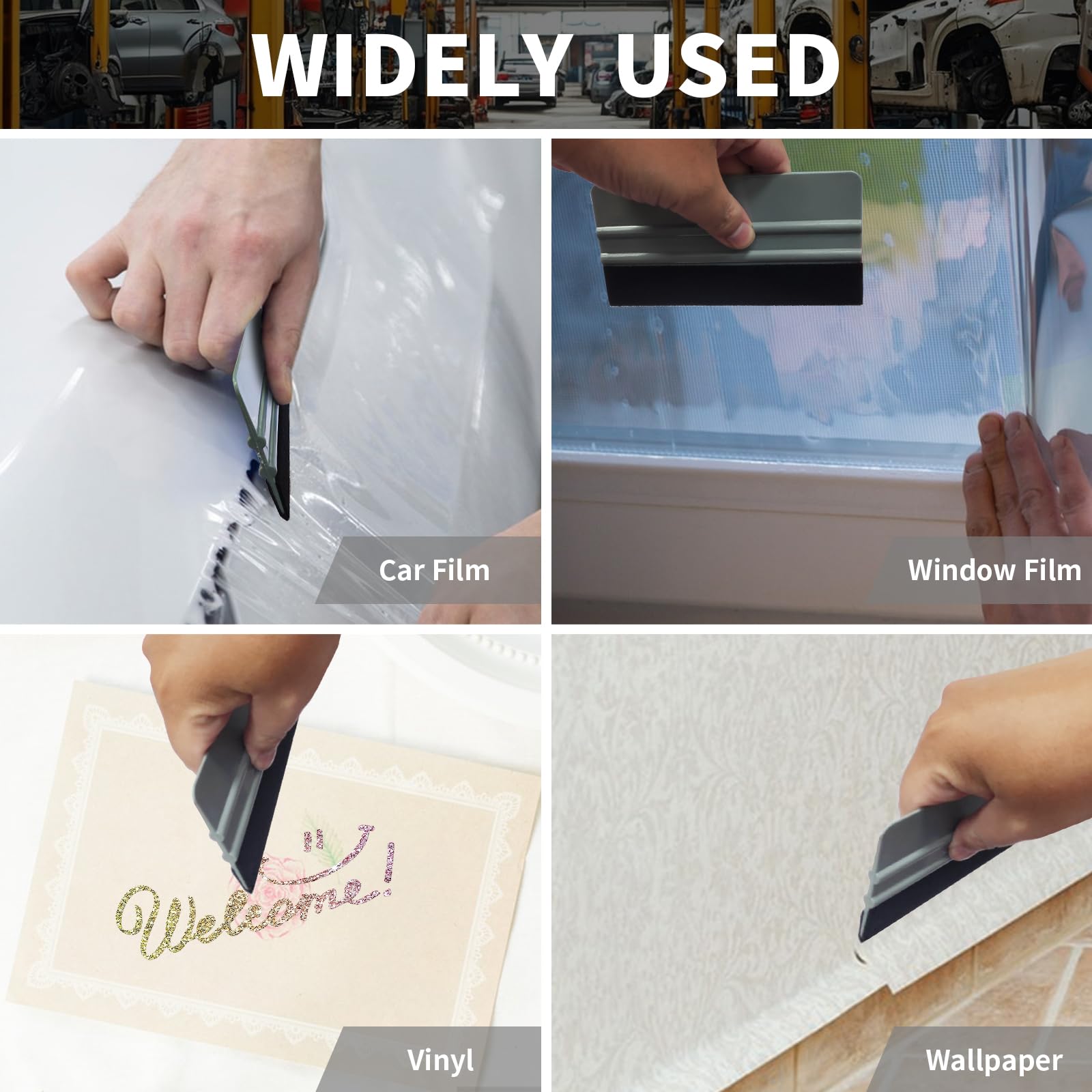 Arayker Paquete de 10 espátulas de vinilo de 15,2 cm con borde de fieltro para ventana, espátula aplicadora de calcomanías, herramienta de alisado de papel tapiz con 10 piezas de tela de fieltro negro