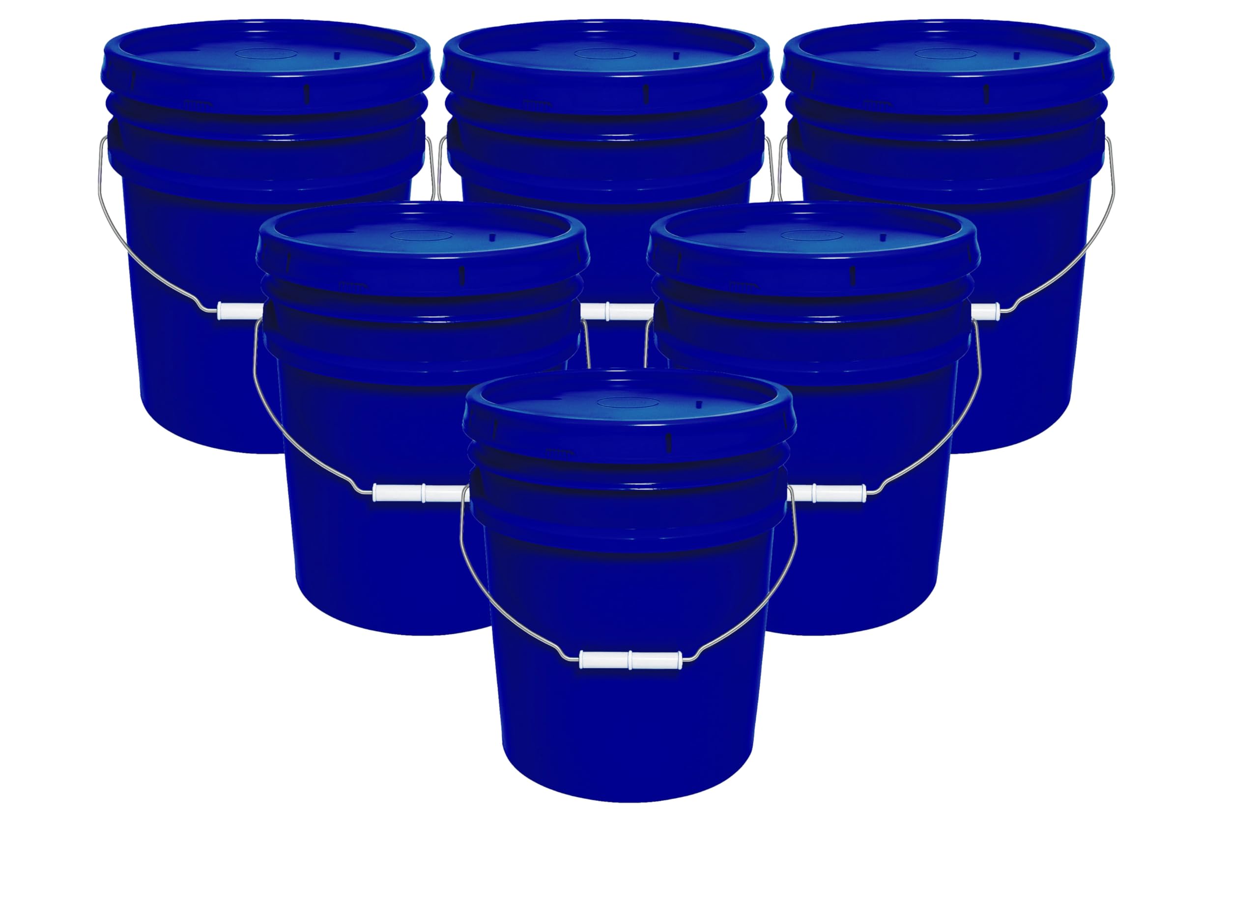 MKS Plastics Fina Blue 5-Gallon Heavy-Duty Bucket with Airtight Lid, 6-Pack