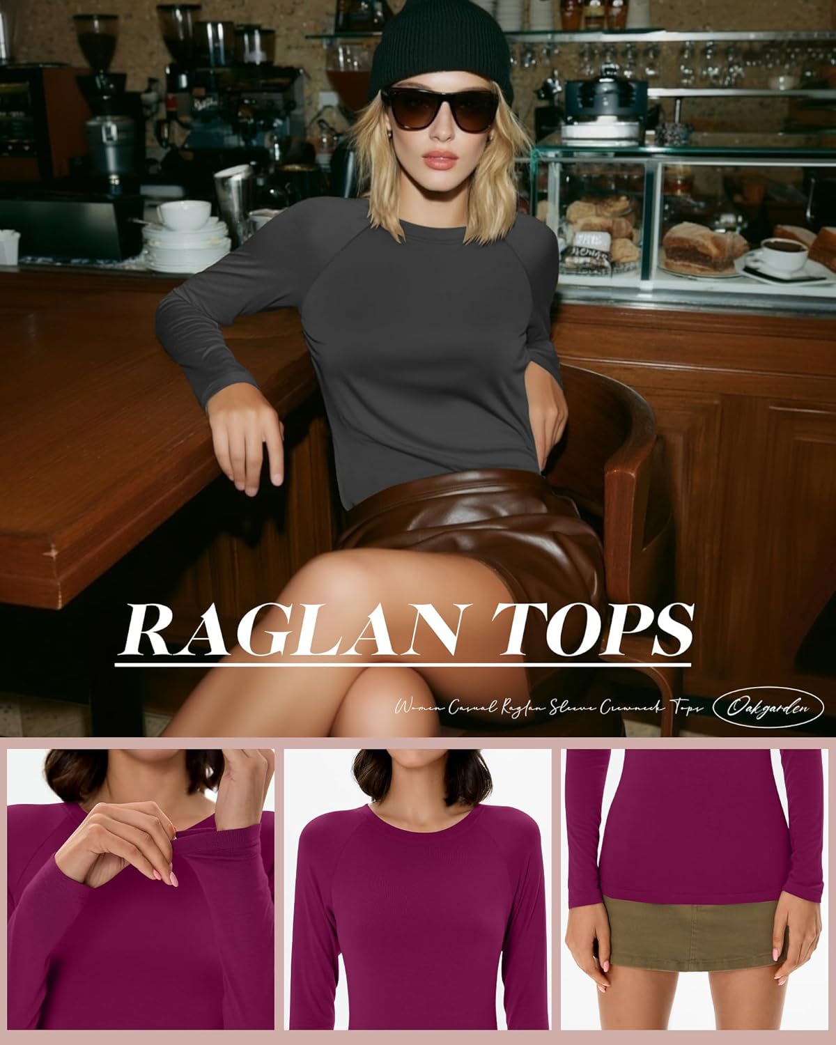 5 Pack Women's Long Sleeve Shirts Crew Neck Raglan Basic Tops Slim Fitted Undershirts Stretchy Layering Baselayer - Image 5