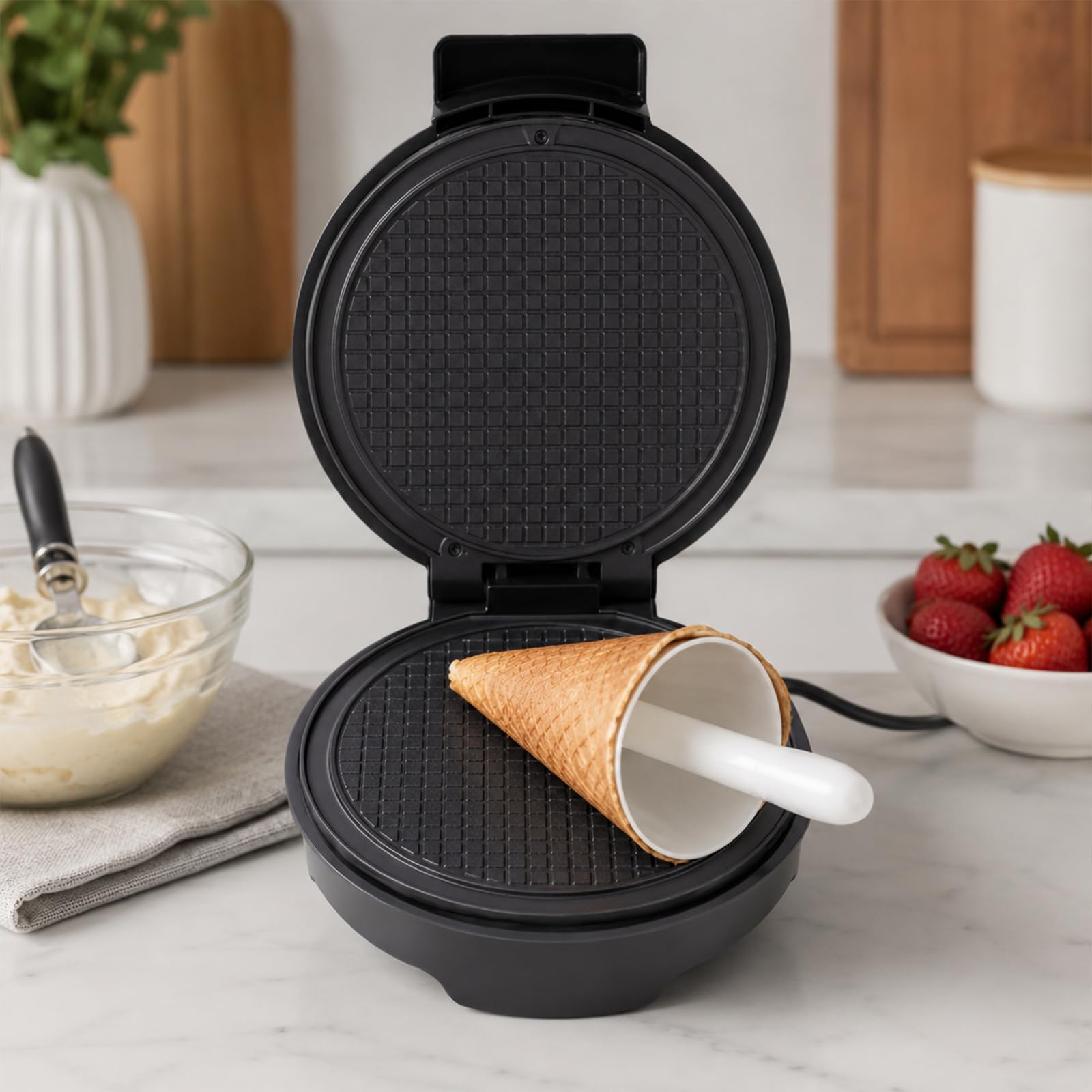 Macchina per gelato da 1200 W, piastra per waffle con rivestimento antiaderente e regolazione della temperatura