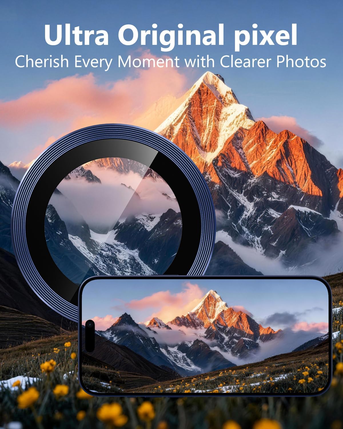EZ-GLAZ-for iPhone 17/16/15/14 Pro & Pro Max Series Camera Lens Protector, with Aerospace-Grade Aluminum Alloy Ring, 1:1 Invisible Fit & Ultra-Clear, Military-Grade 9H+ Glass, Deep Blue