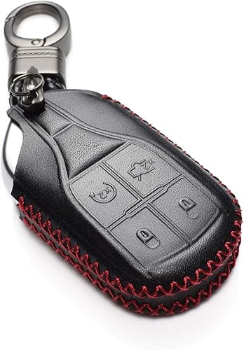 Vitodeco Funda de cuero genuino para llavero inteligente sin llave compatible con Maserati Ghibli, Levante, Quattroporte (arranque remoto, negrorojo)