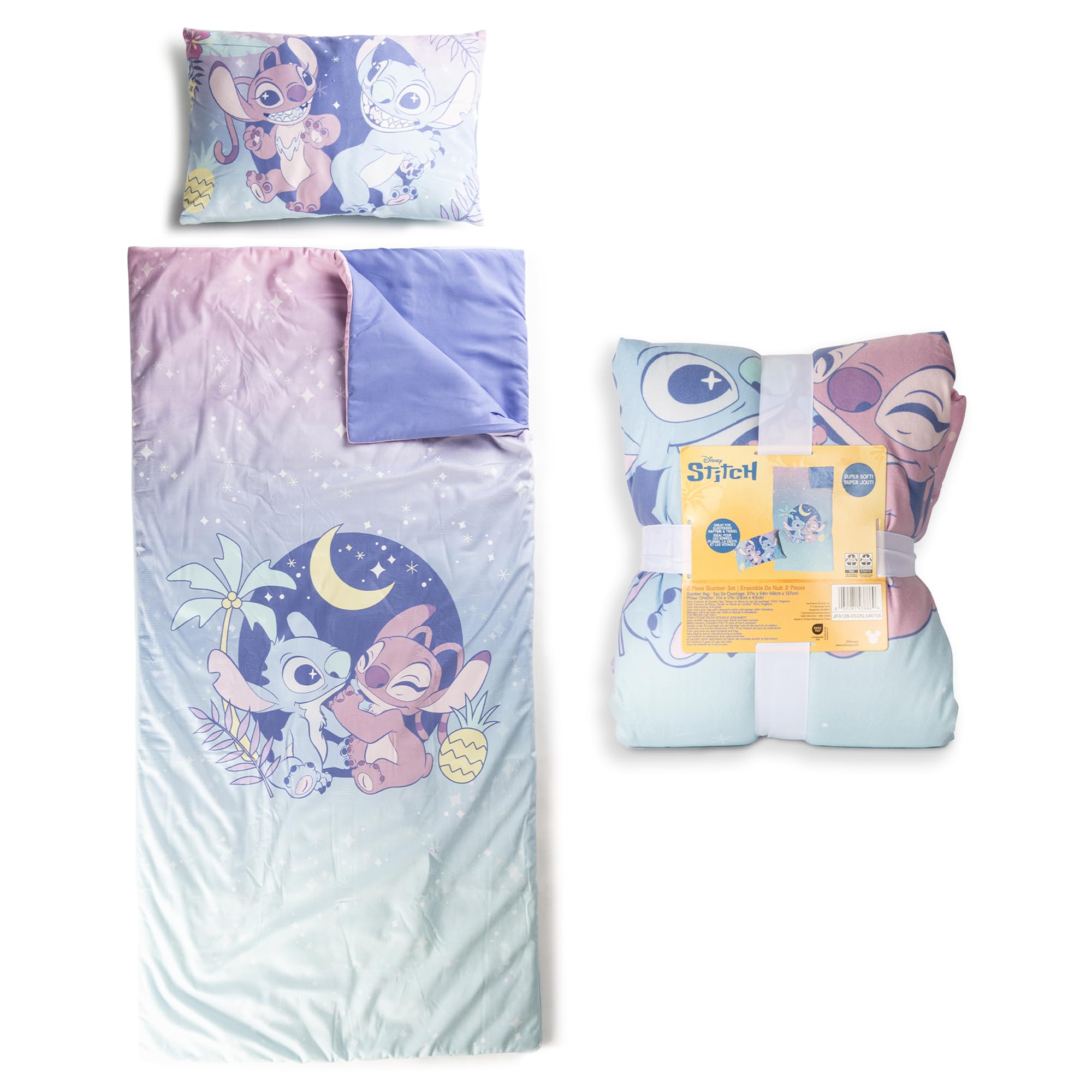 Jay Franco Kids Slumber Bag and Pillow - 54 x 27 Inch Comfy Indoor Sleeping Bag for School and Sleepovers, 2 Piece Set, Multi - Lilo &amp; Stitch