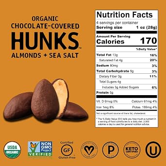 Hu Chocolate Hunks, Chocolate Covered Almonds with Sea Salt, 6 Pack | Keto Friendly, Vegan, Non-GMO, Gluten Free, Paleo, Organic Dark Chocolate