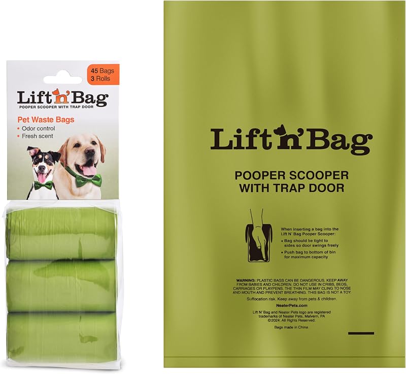 Sacos para Fezes de Cães Lift N’ Bag Extra Grandes e Resistentes Neater Pet Brands, com Aroma de Lavanda, 3 Rolos com 45 Unidades