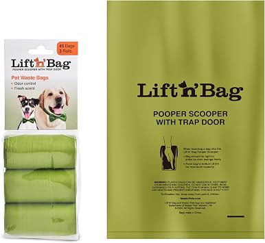 Neater Pets Lift N Bag Extra-Capacity Dog Poop Bags Rolls, 20% Thicker Leakproof Poop Bags for Dogs, Extra-Large Dog Pooper Scooper Refill Bags, 3 Rolls - 45 Count, Lavender Scent, 14.25 x 9.5