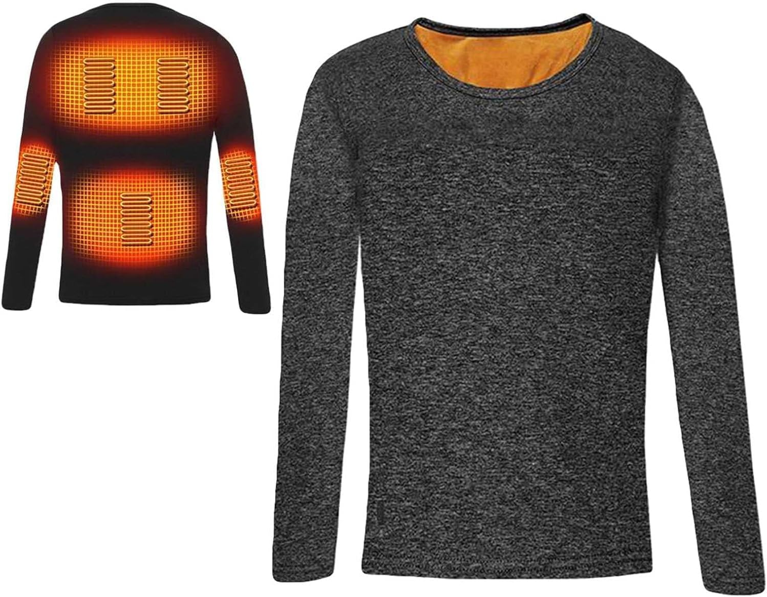 Men's Heated Thermal Underwear Shirt with USB Powered Heating Elements for Skiing Hunting Camping(No Battery)