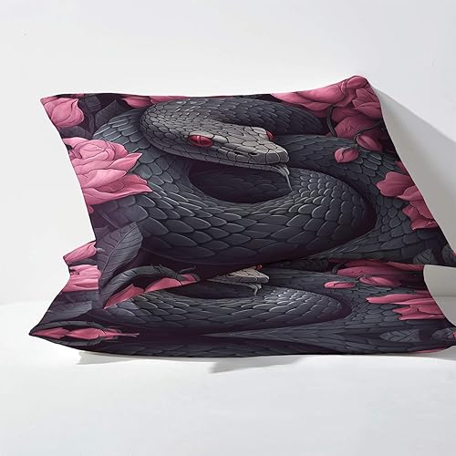 Miniatura 3 de Sábanas de serpiente tamaño matrimonial, sábanas aterradoras de cama, sábanas y fundas de almohada estampadas de 4 piezas, sábana bajera ajustable