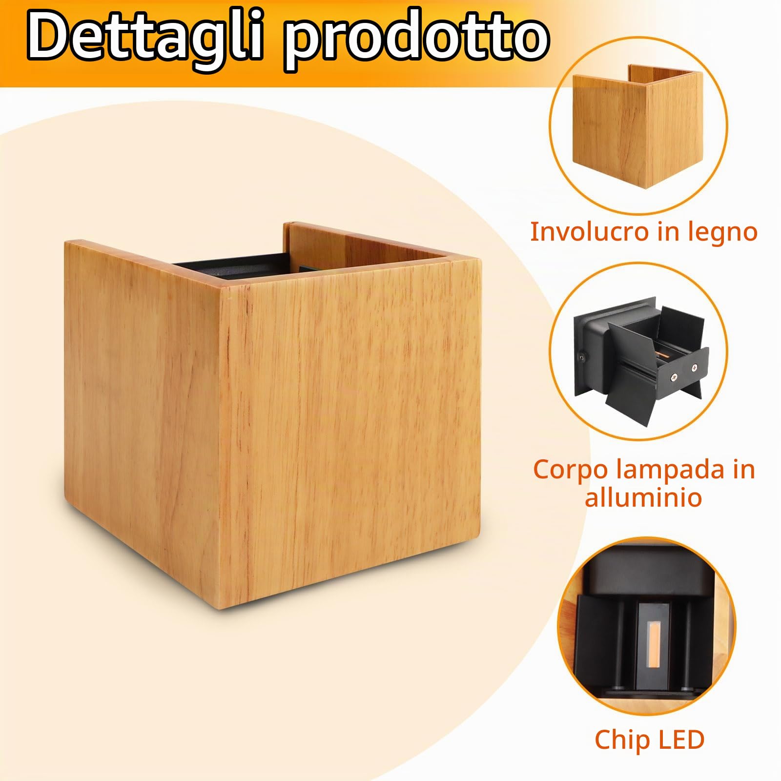 2 pezzi di Applique da Parete LED 8W Legno,Lampada da Parete Moderno 3000K